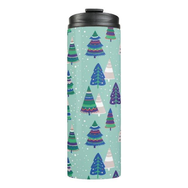 Termo Árboles de Navidad, fondo azul (Anverso)