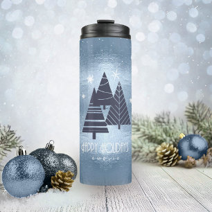 Termo Árboles de Navidad y Copos de Nieve Azul ID863