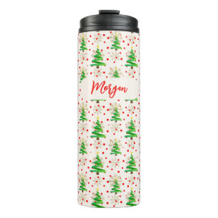 Termo Árboles de Navidad y copos de nieve de oro, nombre