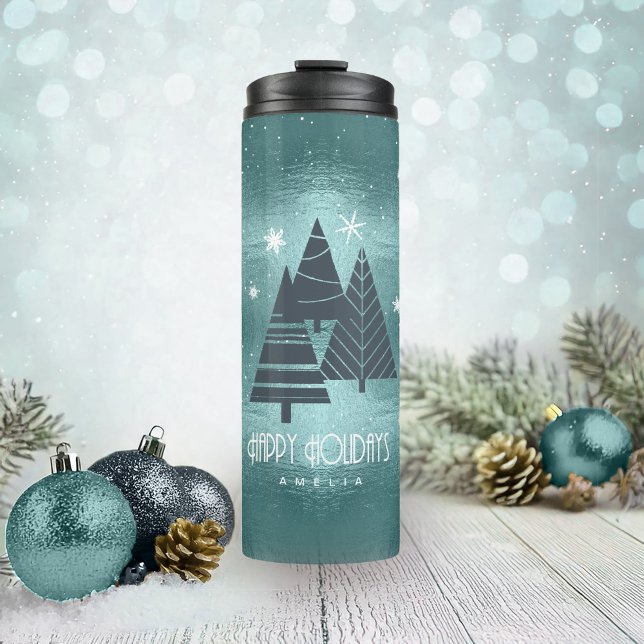Termo Árboles de Navidad y copos de nieve Verde azulada  (Subido por el creador)