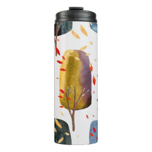 Termo Árboles de otoño: acuarela pintada a mano sin foco