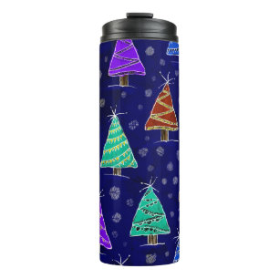 Termo Árboles navideños acuarelas: Patrón forestal.