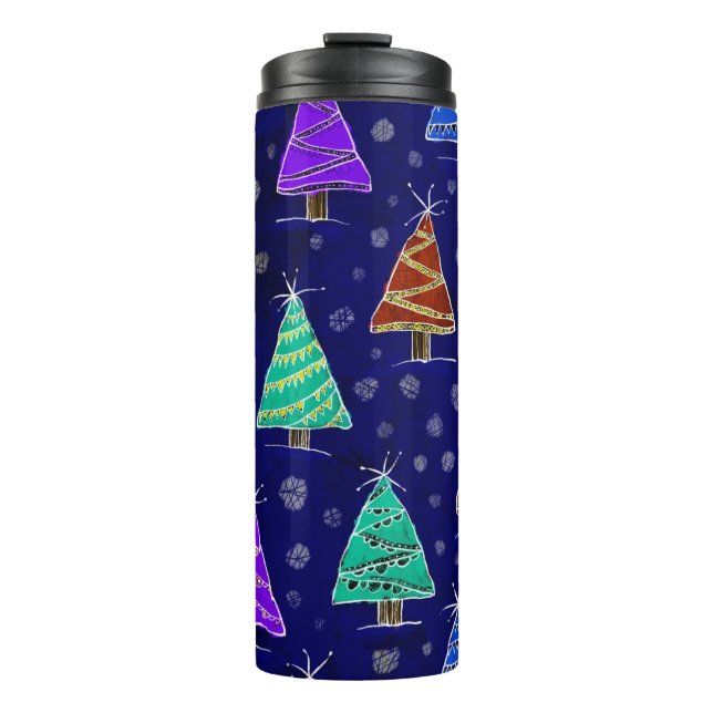 Termo Árboles navideños acuarelas: Patrón forestal. (Anverso)