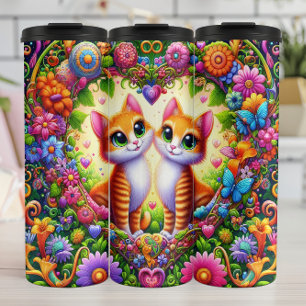 Termo Arco Floral de Primavera Corazón de Gatito