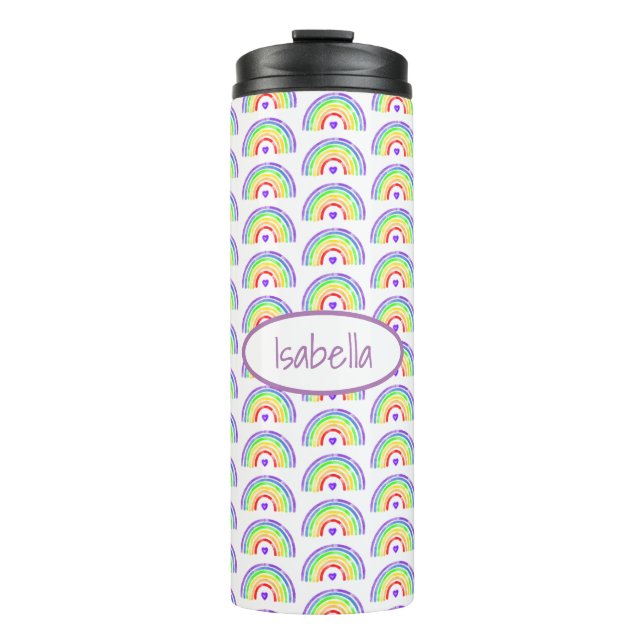 Termo Arcoiris acuático y corazones personalizados (Anverso)