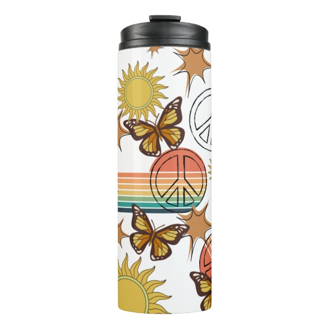 Termo Arcoiris retro, señales de paz y brillo (Anverso)