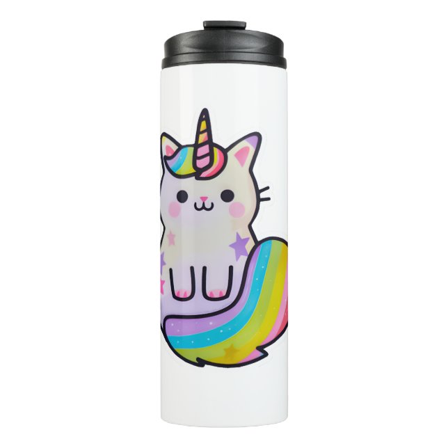 Termo Arcoiris unicornio de gato blanco (Anverso)
