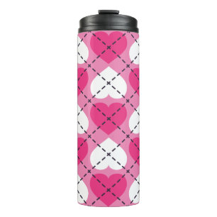 Termo Argyle Hot Pink and White Hearts