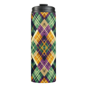 Termo Argyle Mardi Gras verde púrpura amarillo