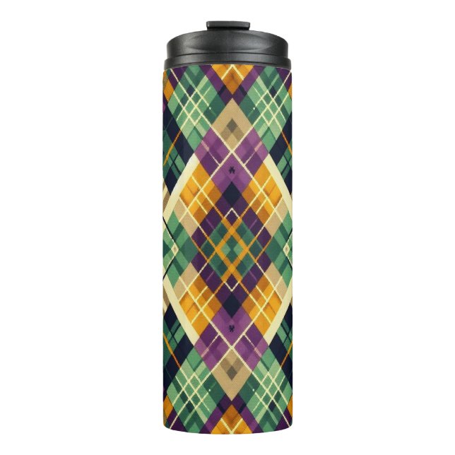 Termo Argyle Mardi Gras verde púrpura amarillo (Anverso)
