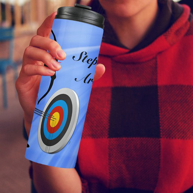 Termo Arquero femenino de tiro con blanco personalizado (Enjoy your hot or cold beverage anytime.)