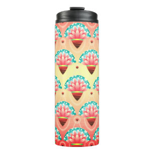 Termo Art deco coral rosa patrón de flor amarillo verde