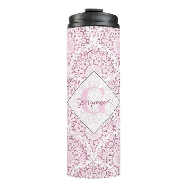 Termo Art Deco personalizado Confetti rosa Mandala (Anverso)