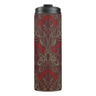 Termo Art Nouveau Amapolas Geométricas y Tallos Sinuosos