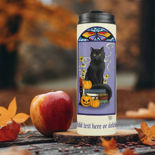 Termo Art Nouveau Gato Negro Calabaza Púrpura Otoño Amar