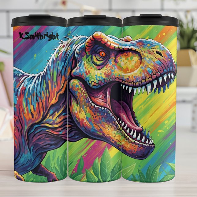 Termo Arte abstracto de T-Rex rugiendo con arcoíris (Subido por el creador)