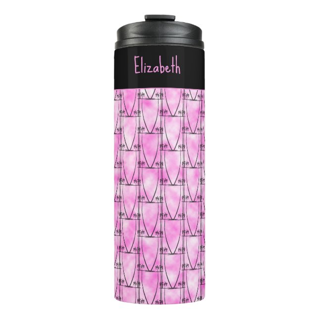 Termo Arte africano, árboles de coco tropical de silueta (Anverso)