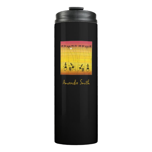 Termo Arte africano, impresionante atardecer tropical (Anverso)