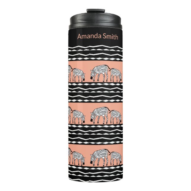 Termo Arte africano, patrón de cebras amarillo (Anverso)