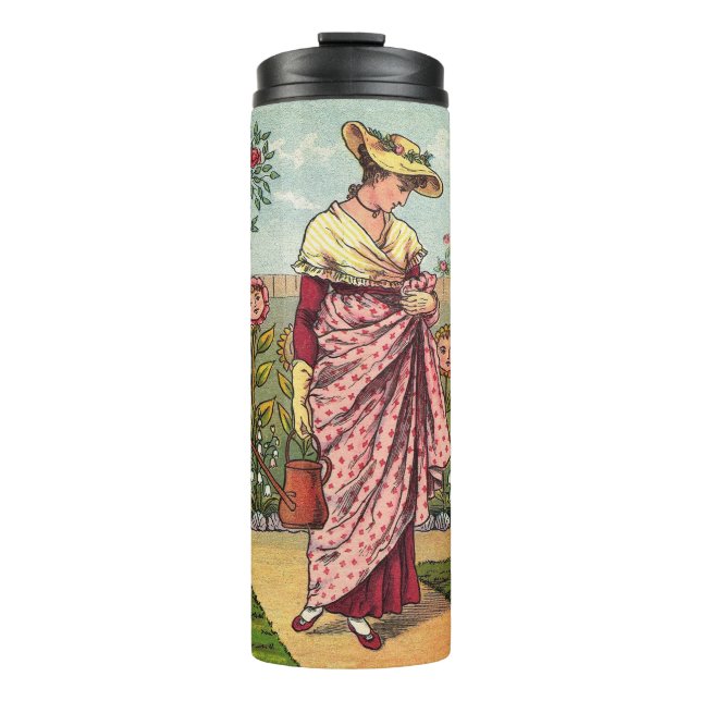 Termo Arte Antiguo Mujer Flor Creciente Jardín (Anverso)