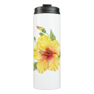 Termo Arte botánico amarillo hibiscus