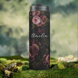 Termo Arte Botánico Burgundy Rosa Oscuro Elegante