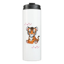 Arte de cachorro de tigre con mariposas rosadas -