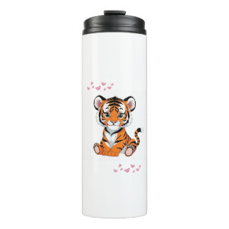 Termo Arte de cachorro de tigre con mariposas rosadas -