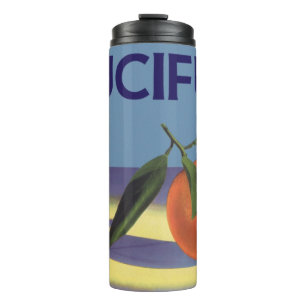 Termo Arte de etiqueta de caja de frutas vintage, naranj