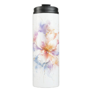 Termo Arte de Flor de Acuarela Pastel con Acentos de Oro