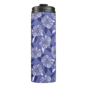 Termo Arte de la línea floral púrpura botánica