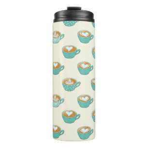 Termo Arte de latte en tazas de café azul