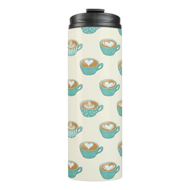 Termo Arte de latte en tazas de café azul (Anverso)