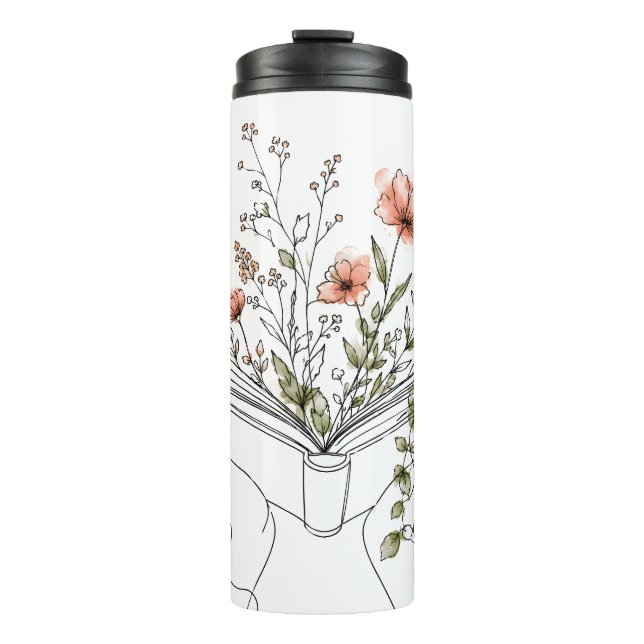Termo Arte de línea botánica del libro Blooms (Anverso)