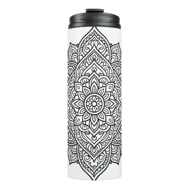 Termo Arte de Mandala de Línea Negra Intrincada (Anverso)
