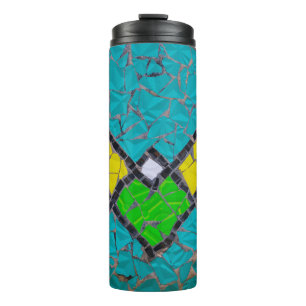 Termo Arte de mosaicos amarillos, verde azulados y marro