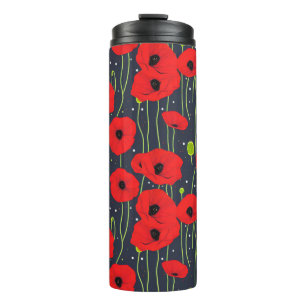 Termo Arte de patrón de amapolas rojas modernas vibrante