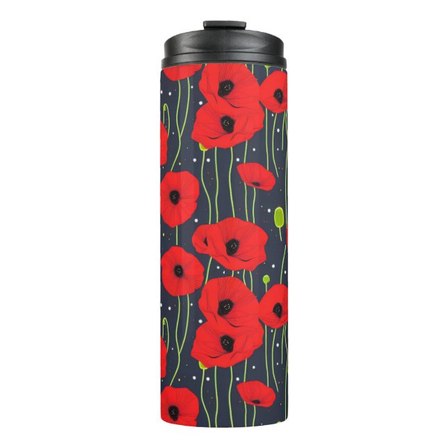 Termo Arte de patrón de amapolas rojas modernas vibrante (Anverso)