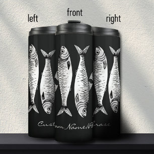 Termo Arte de sardina monocromático blanco y negro con n