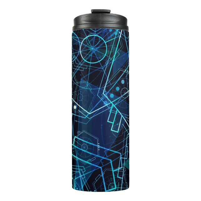 Termo Arte digital geométrico abstracto azul de datos (Anverso)
