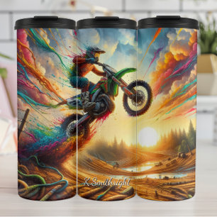 Termo Arte Explosión de Puesta de Sol Motocross Colorida