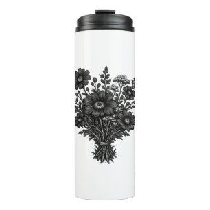 Termo Arte floral botánico linóleo de flores silvestres