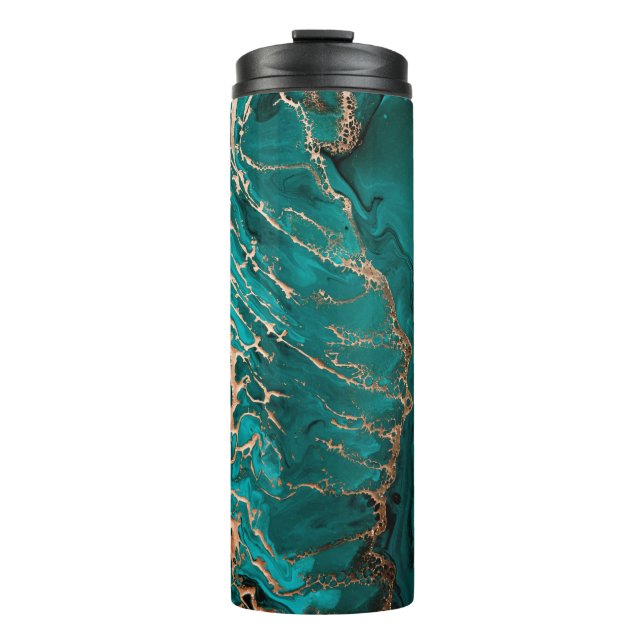 Termo Arte fluido acrílico. Olas verdes oscuras en dióxi (Anverso)