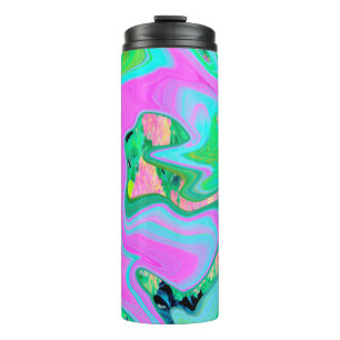 Termo Arte líquido rosa retro y azul claro en hortensia