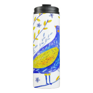 Termo Arte moderno de aves azules y amarillas en acuarel