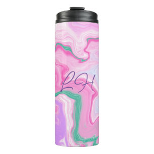 Termo Arte Monogramado Rosa, Púrpura, Mint Green Marble
