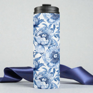 Termo Arte Nouveau en porcelana azul floral botánico