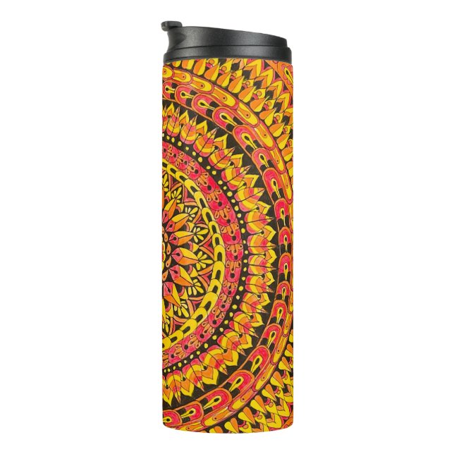 Termo Arte Original de Mandala de Color Naranja  (Rotado hacia la derecha)
