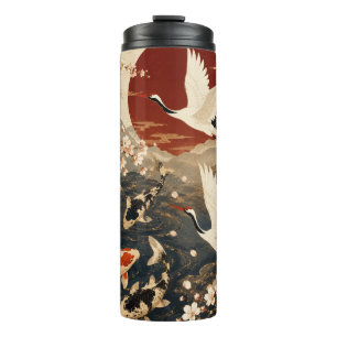 Termo Arte personalizado y elegante de koi y grulla japo