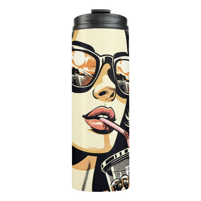 Termo Arte Pop Comic Mujer Bonita Bebiendo Refresco (Anverso)